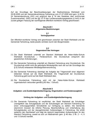 Öffentlich-rechtlicher Vertrag zwischen der Stadt Wahlstedt und