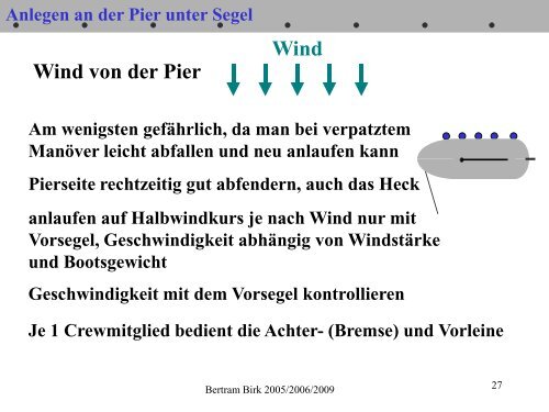 Hafenmanöver Anlegen unter Segel an Boje und Pier