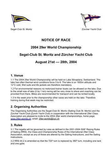 NOTICE OF RACE 2004 29er World Championship Segel-Club St ...