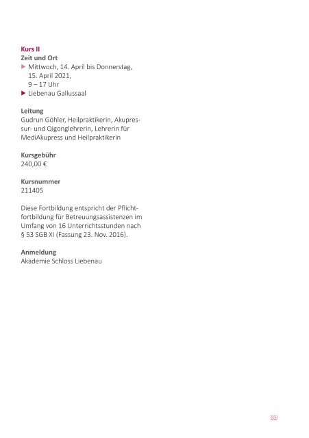 Bildungsprogramm 2021 - Akademie Schloss Liebenau