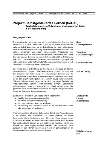 Projekt: Selbstgesteuertes Lernen (SeGeL) - Deutsches Institut für ...