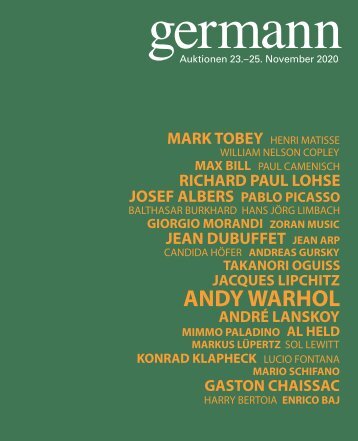 Kunst Auktion 23. - 25. November 2020, Germann Auktionshaus Zürich