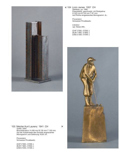 Kunst Auktion 23. - 25. November 2020, Germann Auktionshaus Zürich