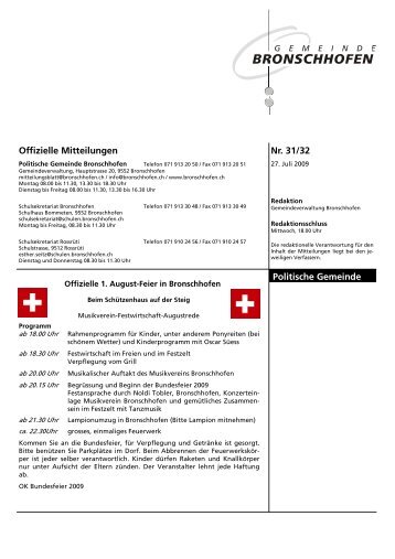 Mitteilungsblatt Nr. 31/32 vom 27. Juli 2009 - Gemeinde Bronschhofen