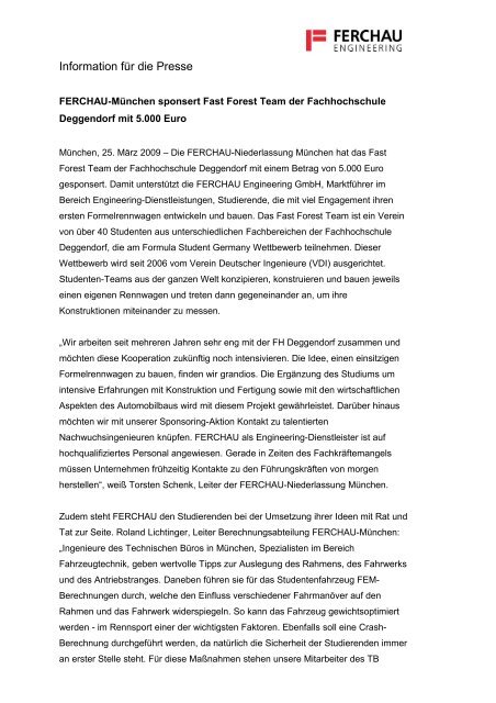 Information Fur Die Presse Ferchau Engineering Gmbh