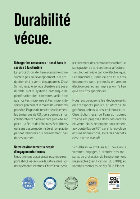 Brochure de Schulthess sur la durabilité