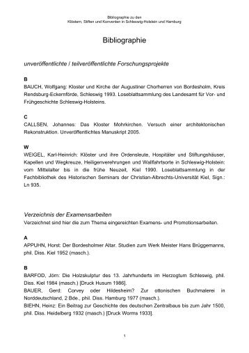 Bibliographie - Klöster, Stifte und Konvente in Schleswig-Holstein ...