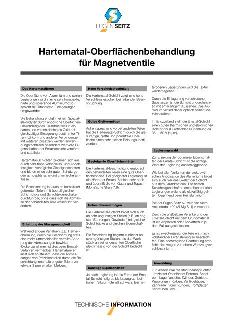 SEITZ Hartematal-Oberflächenbehandlung für Magnetventile