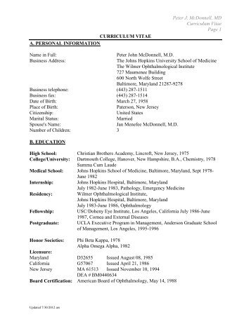 Curriculum Vitae - Johns Hopkins Medical Institutions