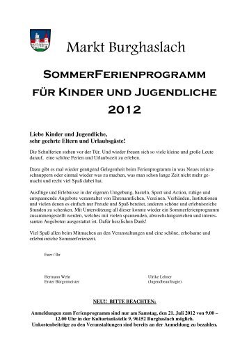 SommerFerienprogramm für Kinder und Jugendliche 2012 - Markt ...