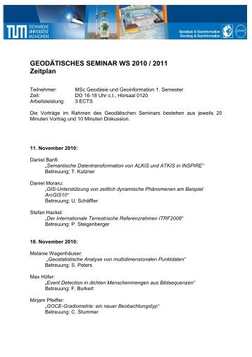 GEODÄTISCHES SEMINAR WS 2010 / 2011 Zeitplan - TUM-PF