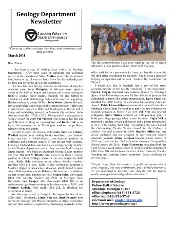 Geology Department Newsletter - Grand Valley State University