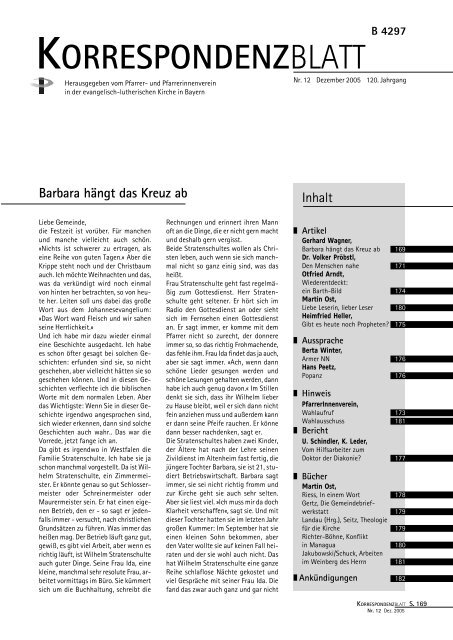 Ausgabe 2005 - Dezember - Pfarrer- und Pfarrerinnenverein