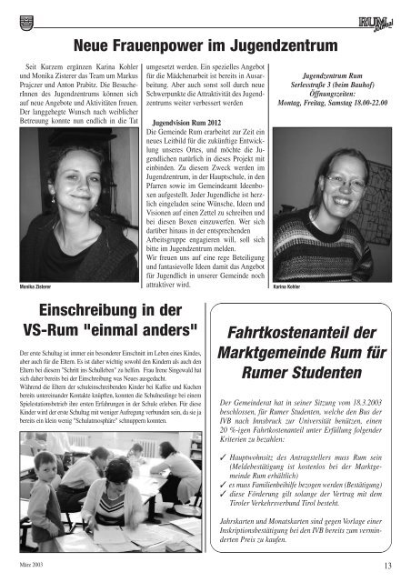 Journal 2/03 - Marktgemeinde Rum - Land Tirol