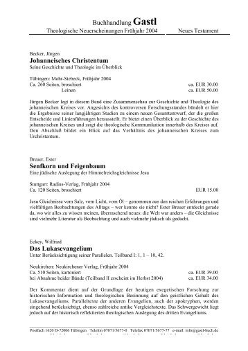 Buchhandlung Gastl Johanneisches Christentum Senfkorn und ...