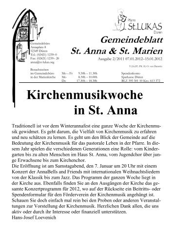 Kirchenmusikwoche in St. Anna - St. Lukas