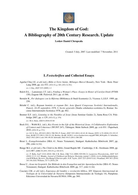 A Bibliography of 20th Century Research. Update - Christus Rex