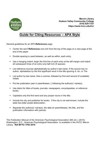 Guide for Citing Resources -- APA Style - HVCC