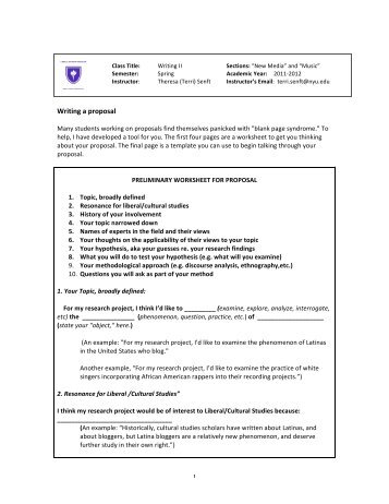 Worksheet: Writing a Paper Proposal - Terri Senft