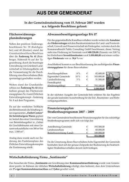 Gemeinde Info Folge 1/2007 - Taufkirchen an der Pram