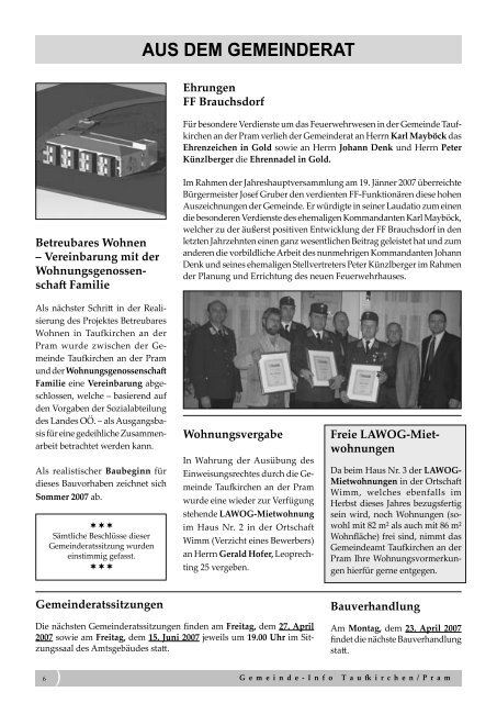 Gemeinde Info Folge 1/2007 - Taufkirchen an der Pram