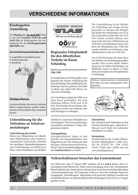 Gemeinde Info Folge 1/2007 - Taufkirchen an der Pram