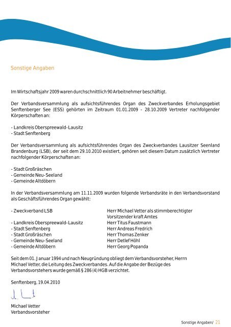 Geschäftsbericht 2009 - Zweckverband Lausitzer Seenland ...