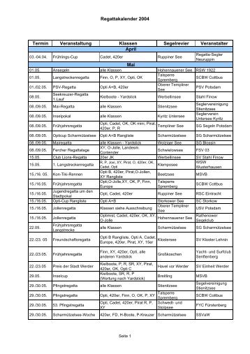 Regattatermine 2004 - Segel.de