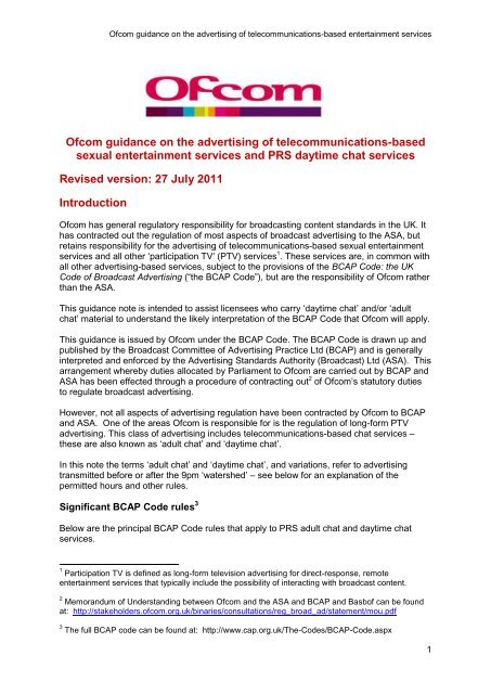 Guidance Note - Stakeholders - Ofcom