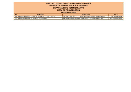 Lista de Proveedores Agosto 2009 - Gobierno del Estado de Sonora