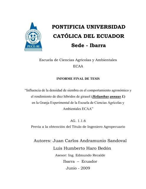 PONTIFICIA UNIVERSIDAD CATÓLICA DEL ECUADOR ... - PUCE-SI