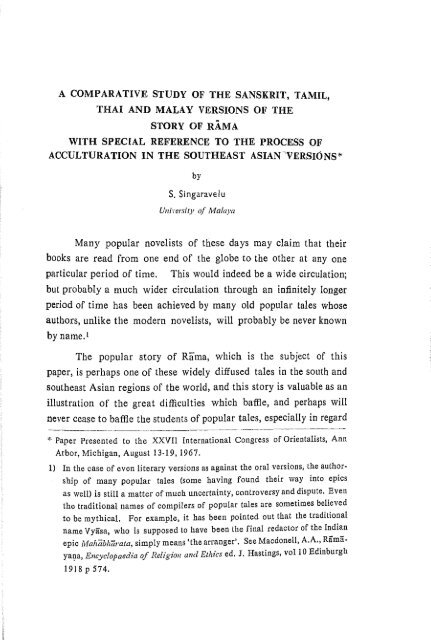 A COMPARATIVE STUDY OF THE SANSKRIT, TAMIL, THAI AND ...