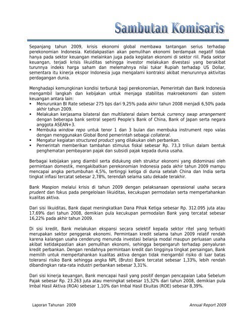 Sambutan Komisaris Bank Maspion