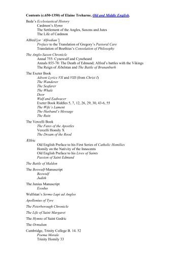 Elaine Treharne, Old and Middle English, contents page