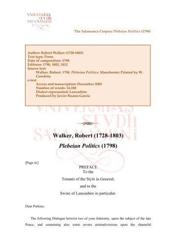 Walker, Robert (1728-1803) Plebeian Politics (1798) - Gredos