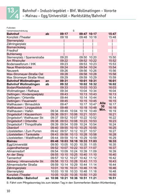 Fahrplan Linie 4/13 und 13/4 (gültig ab 20. Januar 2020)