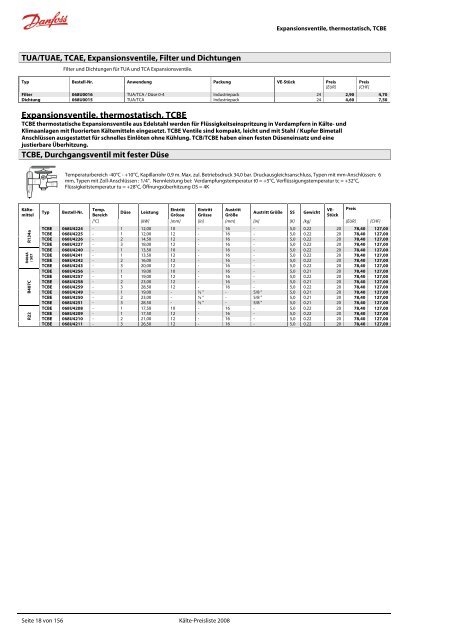 Refrigeration and Air Conditioning Kälte-Preisliste 2008 - Danfoss