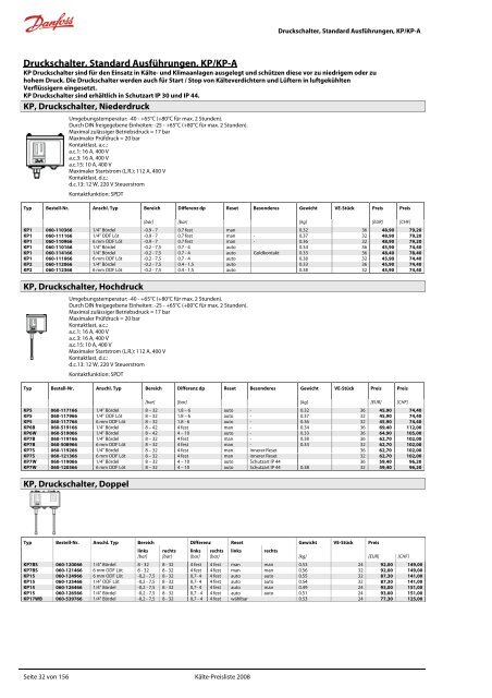 Refrigeration and Air Conditioning Kälte-Preisliste 2008 - Danfoss