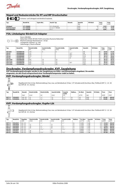 Refrigeration and Air Conditioning Kälte-Preisliste 2008 - Danfoss