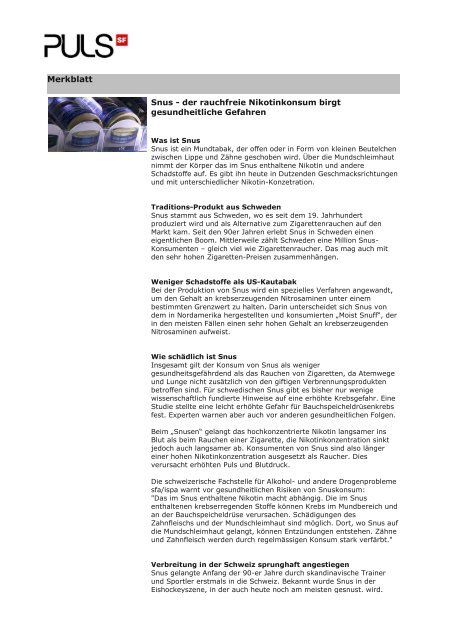 Merkblatt Zu Snus