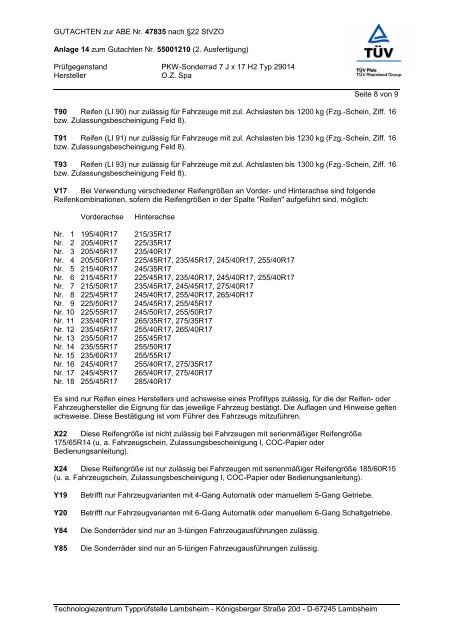 GUTACHTEN zur ABE Nr. 47835 nach §22 Stvzo Anlage 14 zum ...