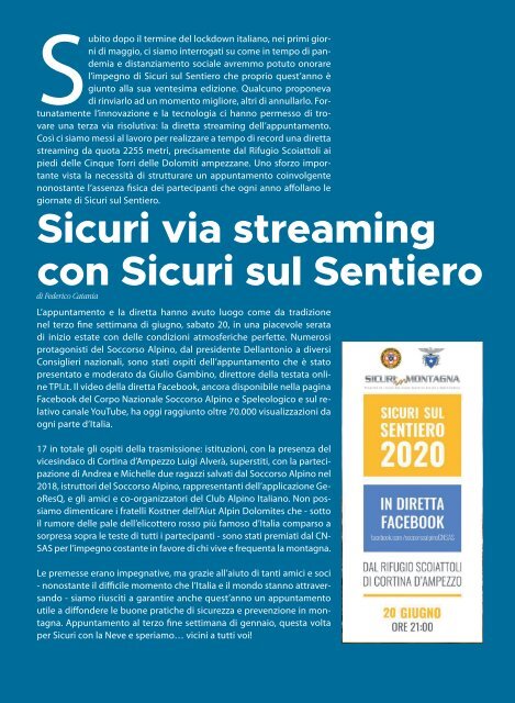 La rivista istituzionale del Soccorso Alpino e Speleologico - n. 76, novembre 2020