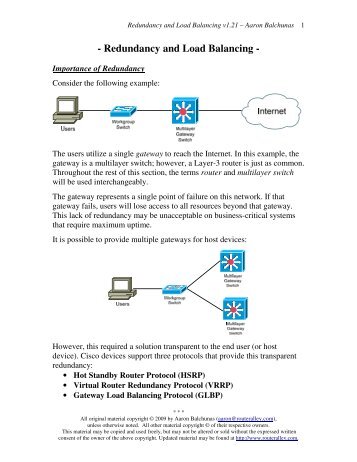 Redundancy and Load Balancing - Router Alley