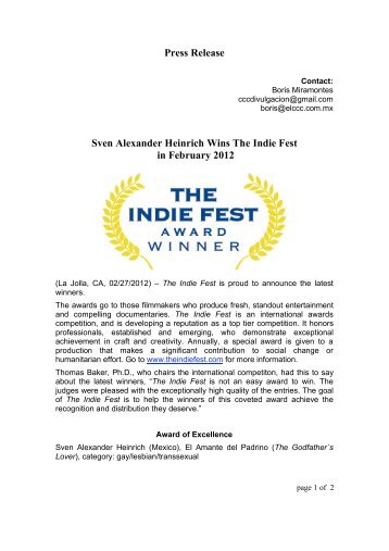 Sven Alexander Heinrich Wins The Indie Fest in February 2012
