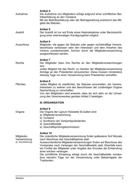 STATUTEN DER LIGNUM HOLZKETTE ST.GALLEN