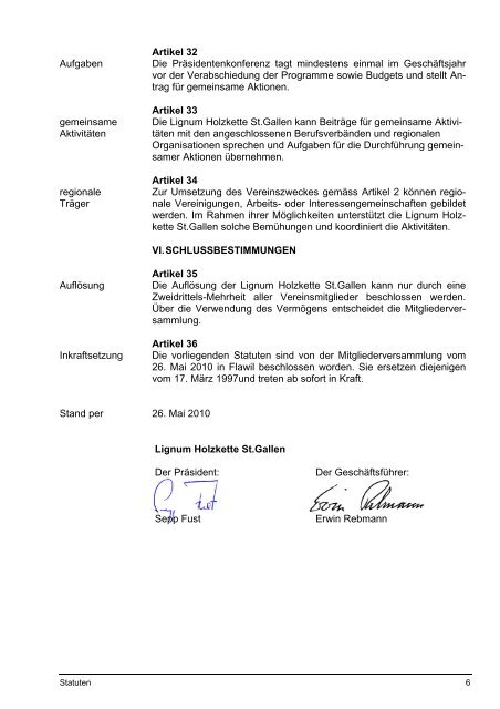 STATUTEN DER LIGNUM HOLZKETTE ST.GALLEN