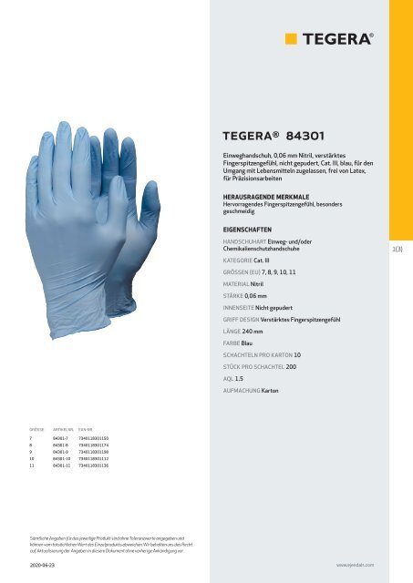 Handschuhe-Zertifikat