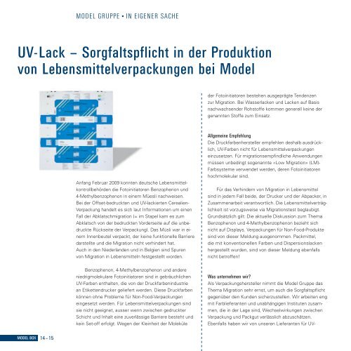 Co-Packing - Model Holding AG