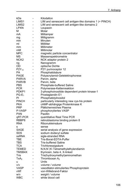 charakterisierung von organellen und signalwegen des thrombozyten