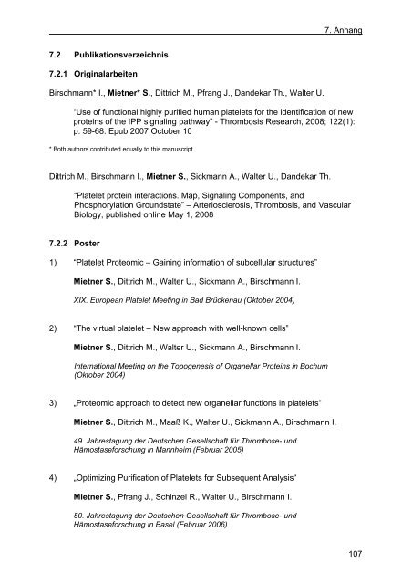 charakterisierung von organellen und signalwegen des thrombozyten